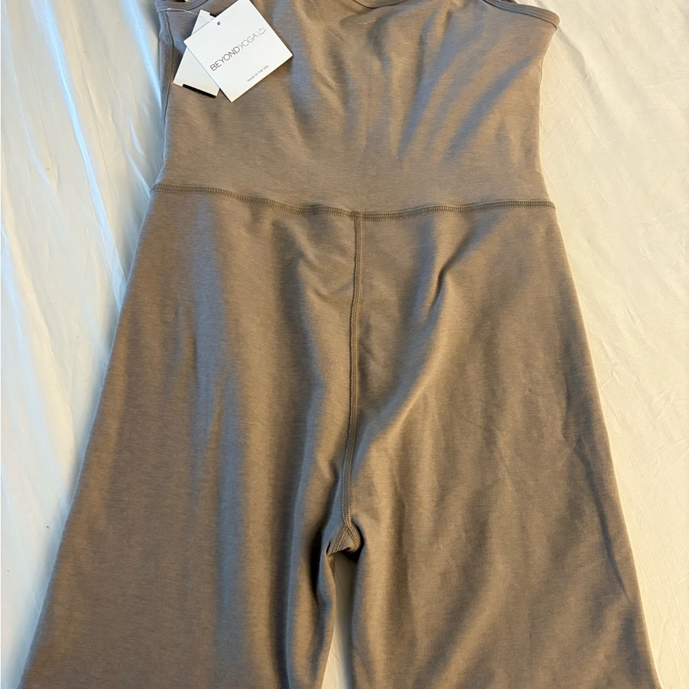 Beyond Yoga Tan Jumpsuit with Fitted Waist and Wide Legs